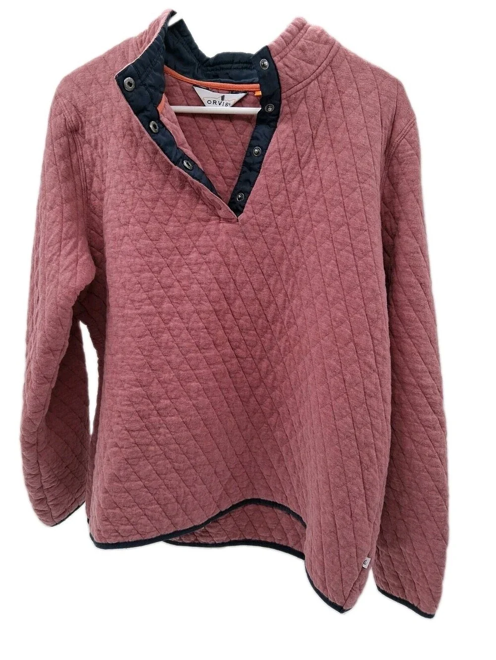 Orvis Quilted Sweater Women's Large Pink 1/4 Snap Up Outdoor Hiking Gorpcore